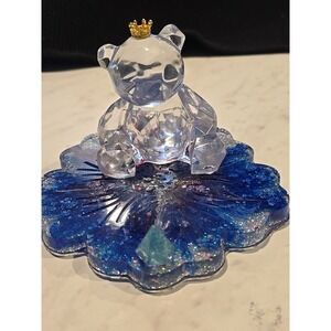 Handmade Resin Cell Phone Holder Blue Clear Silver 735